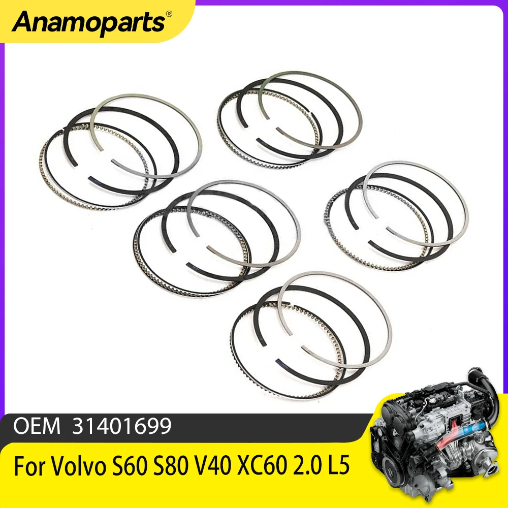 5x Piston Ring Set STD 81mm For Volvo S60 S80 V40 XC60 2.0 L5 B5204T8 B5254T12