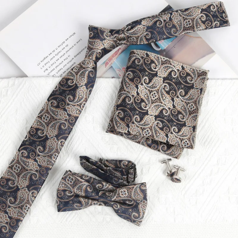 

Роскошный комплект галстуков, модный жаккардовый галстук с пейсли, галстук-бабочка, мужской формальный галстук ​ ​ Запонки, подарки для мужчин, свадебные аксессуары для вечеринок