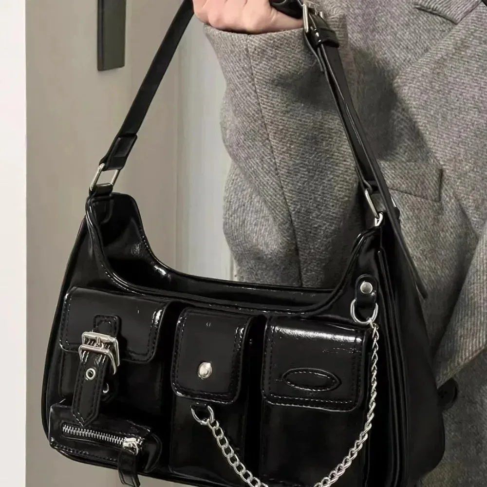 Punk Bolso Mujer 2025 tendencia nuevo diseño cadenas Bolso de hombro tipo bandolera Harajuku Y2k PU cuero individualidad Bolso de Mujer