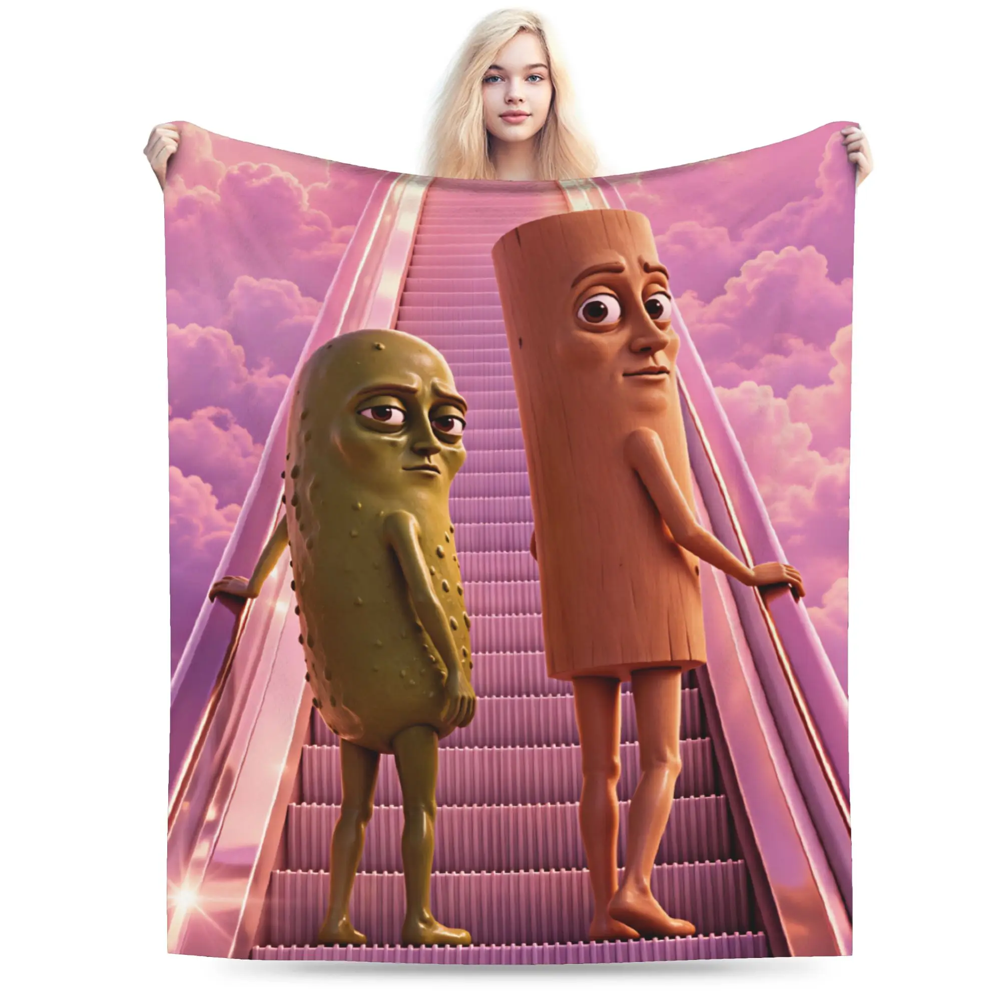 Tung Tung Sahur Pickle Heaven Rainbow Meme Blanket Spring Warm Soft Throw Blanket For Kids Bedroom Flannel Bedspread Bed Cover