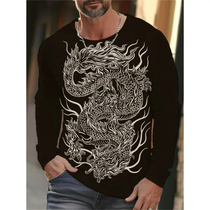 Dragon Graphic T-shirt Men's Clothing T Shirt Men Breathable Casual Men's Long Sleeve Fashion Designer TopsTees Graphic T Shirts