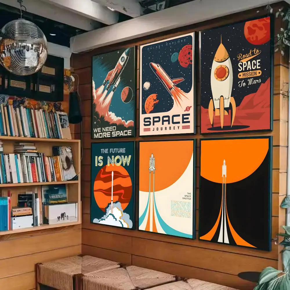 Aerospace Rocket Futurism Space Poster Sticky Painting Prints Wall Art Waterproof Home Living Bed Room Bar Cafe Aesthetic Decor
