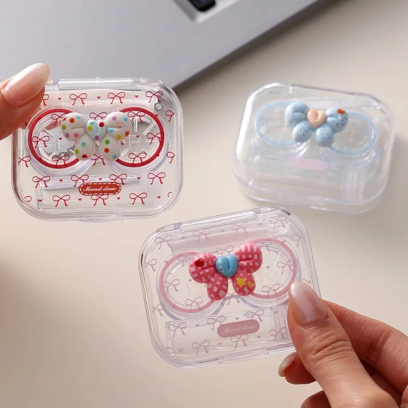 Ins Clear Contact Lens Case with Tweezers Suction Stick No Screw Cap Travel Eye Care Storage Box Case