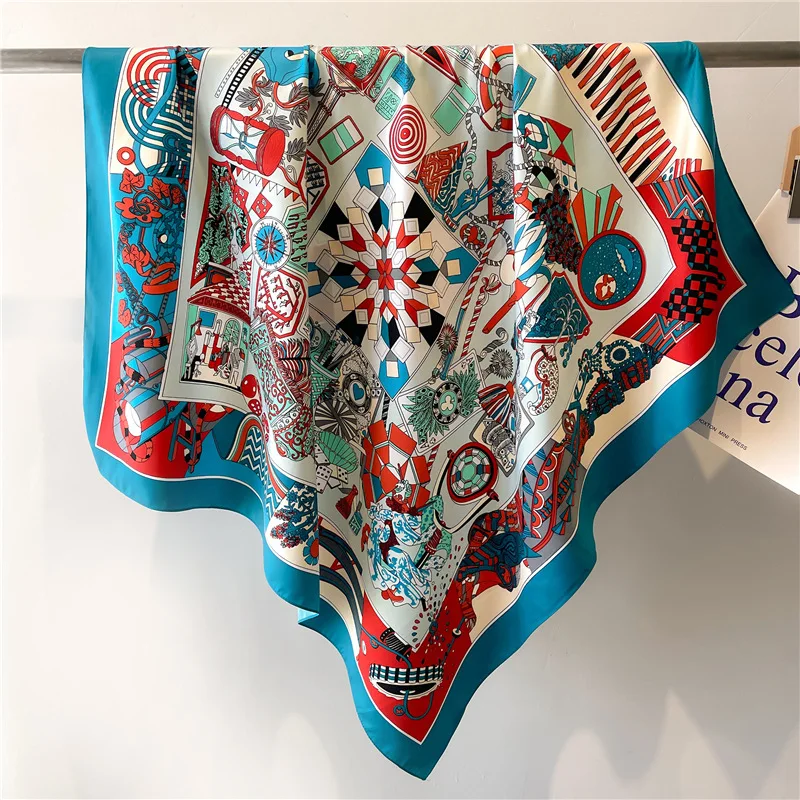 2026 New Square Twill Silk Scarf for Women Spring Autumn Bandana Hijabs Floral Print Headscarf Luxury Female Hair Accessories view 4