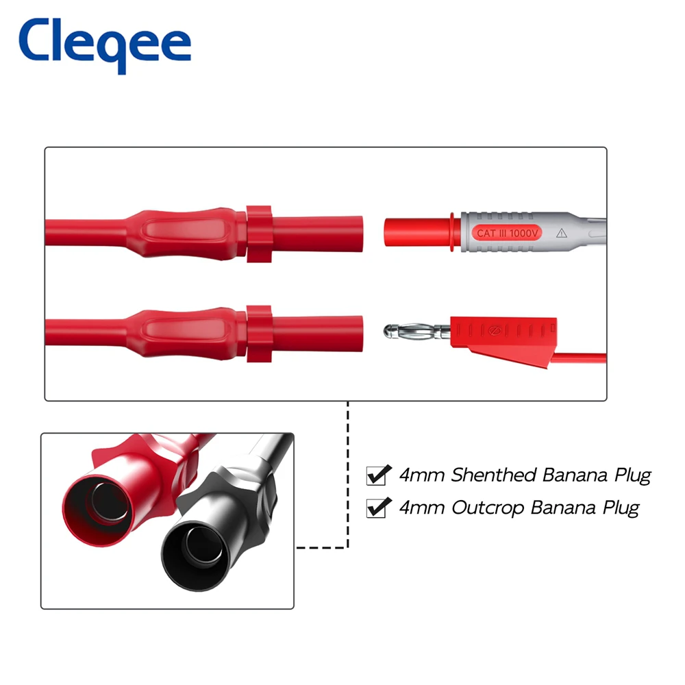 Cleqee P30036A 2pcs Test Probe Clip Non-Destructive Wire-Piercing Back Probe Pins 4MM Jack Puncture Test Hook Tool