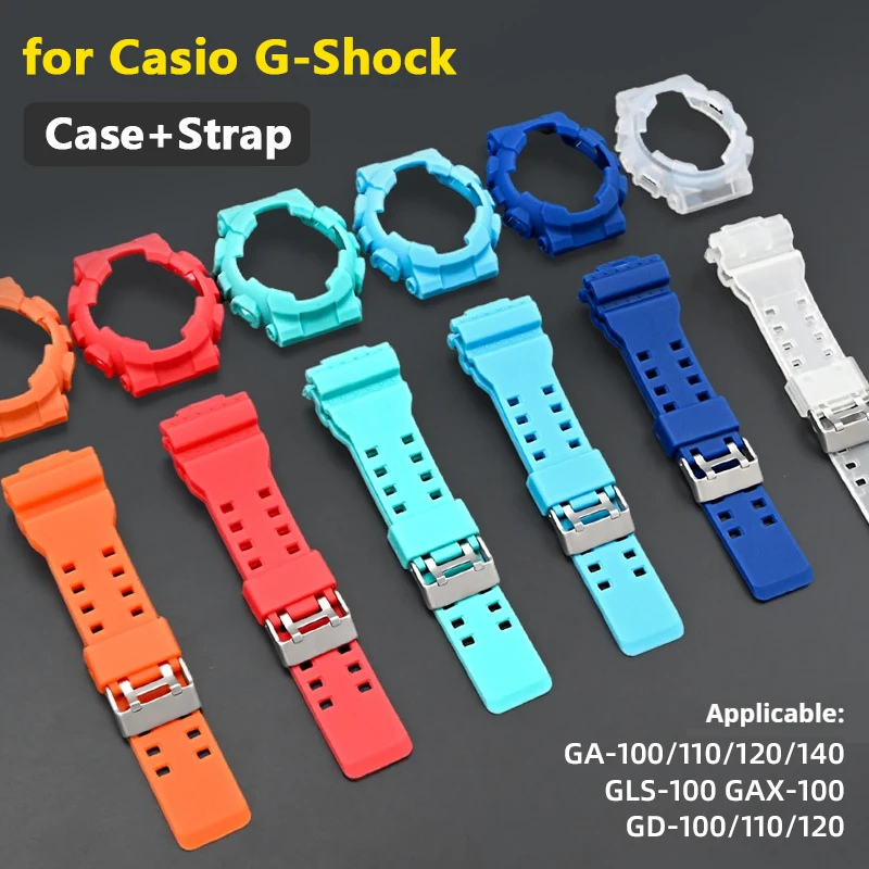 Strap + Case for Casio G-Shock GA-100/110/120/140 GD-100 GAX-100 GLS-100 Replacement Rubber Silicone Matte Watch Band Bracelet