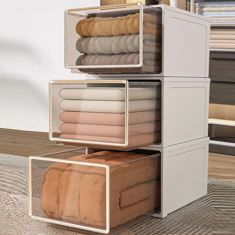 

Большой прозрачный пластиковый контейнер для хранения, органайзер для гардероба, для домашнего использования, коробка для хранения одежды, сортировочный контейнер