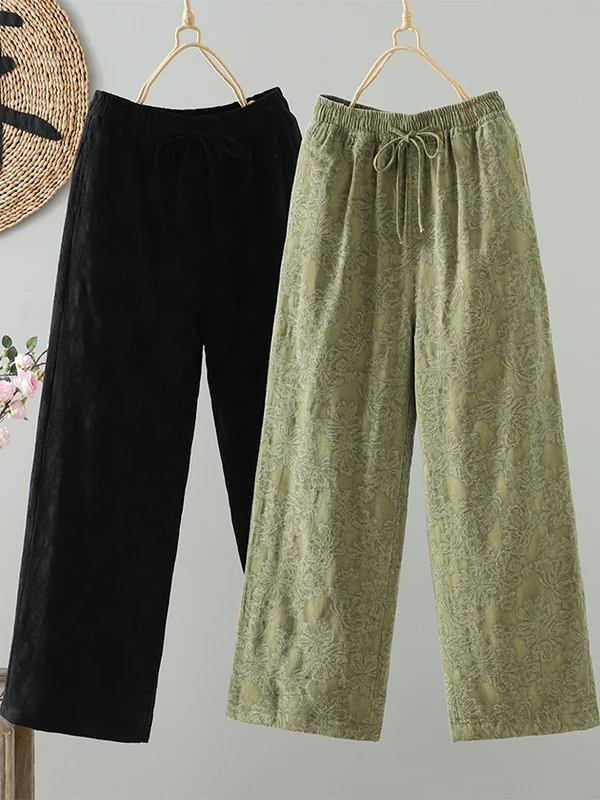 Pantaloni a gamba dritta con cintura in cotone e lino artistico retrò Pantaloni casual dimagranti a vita alta invernali da donna Capispalla larghi