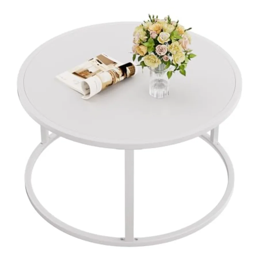 

Small Round Coffee Table, Coffee Tables for Living Room, Modern Center Table for Small Space Home Office Gardern, 27.6 × 27.6 ×