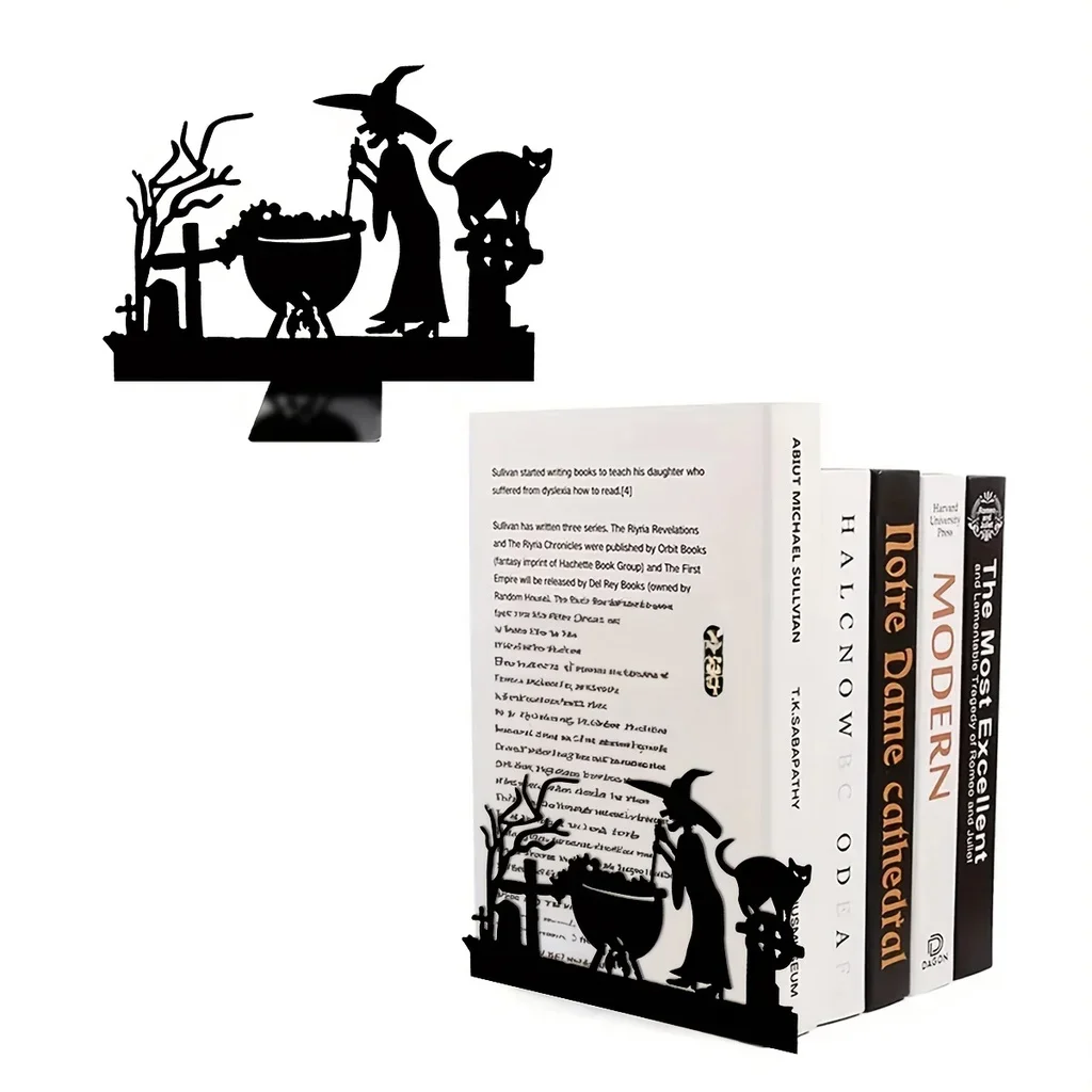Enchanting Witch Art for Desktop & Wall - Metal Halloween Decorations, Unique Bookends & Spooky Deco