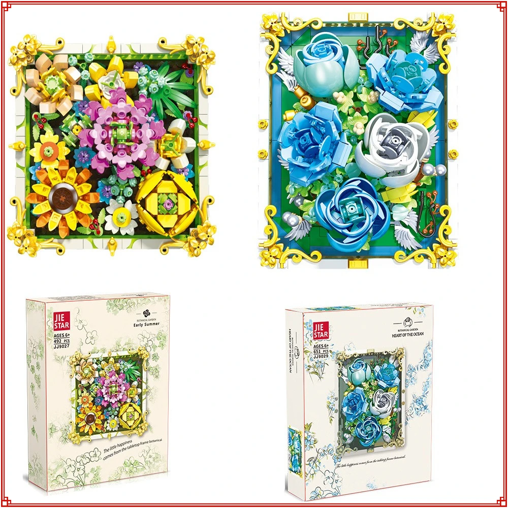 

Simulated Blue Rose Chrysanthemum Photo Frame Building Blocks Home Decoration Assembly Puzzle Model Toy Children's Holiday Gifts