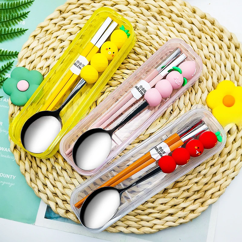 Fun Fruit Jenga Spoon and Chopsticks Two-piece Set 304 Stainless Steel Spoon Alloy Chopsticks Portable Tableware Set