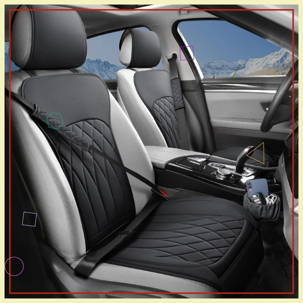 

2 Pack Universal Leather Car Seat Covers with Storage Pocket, Waterproof for Cars Trucks SUV in Black