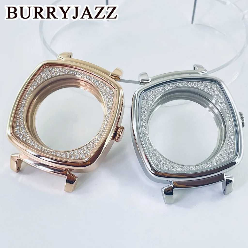 BURRYJAZZ 37.5MM Silver RoseGold NH35 case  S7239M mechanical watch NH38 chronograph watch NH36 modified diamond studded PP case