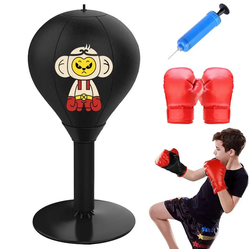 

Boxing Bag With Stand Boxing Tabletop Cartoon Pattern Speed Bag Hand-Eye Coordination Workout Kit Boxing Gear Sports Trainer For