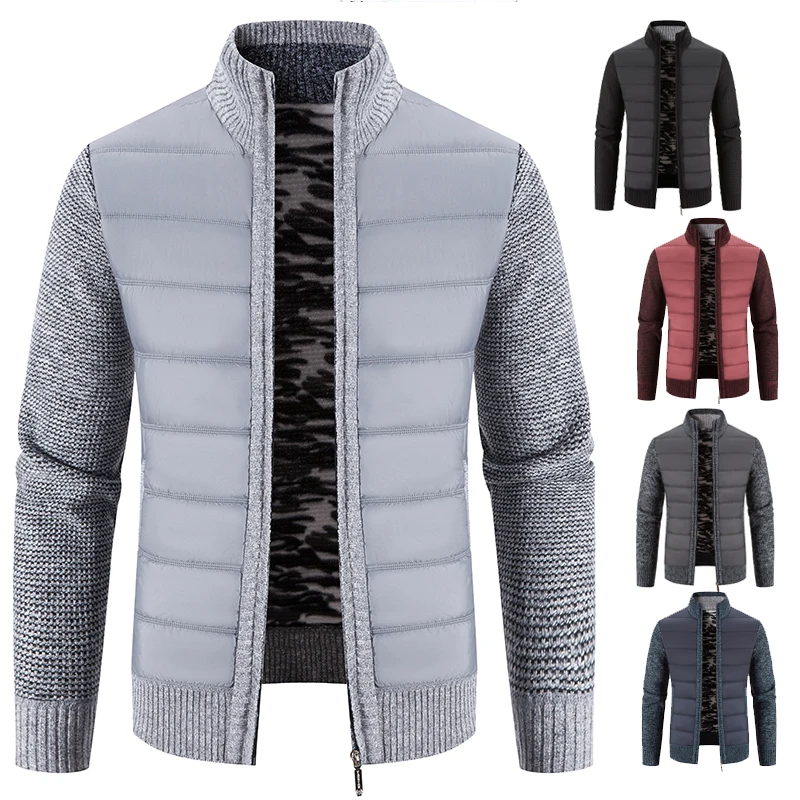 

New Men Knitted Jacket Full Zip Sweater Coat Fleece Jumper Korean Thick Warm Sports Jackets Male Cardigan Golf Windbreaker