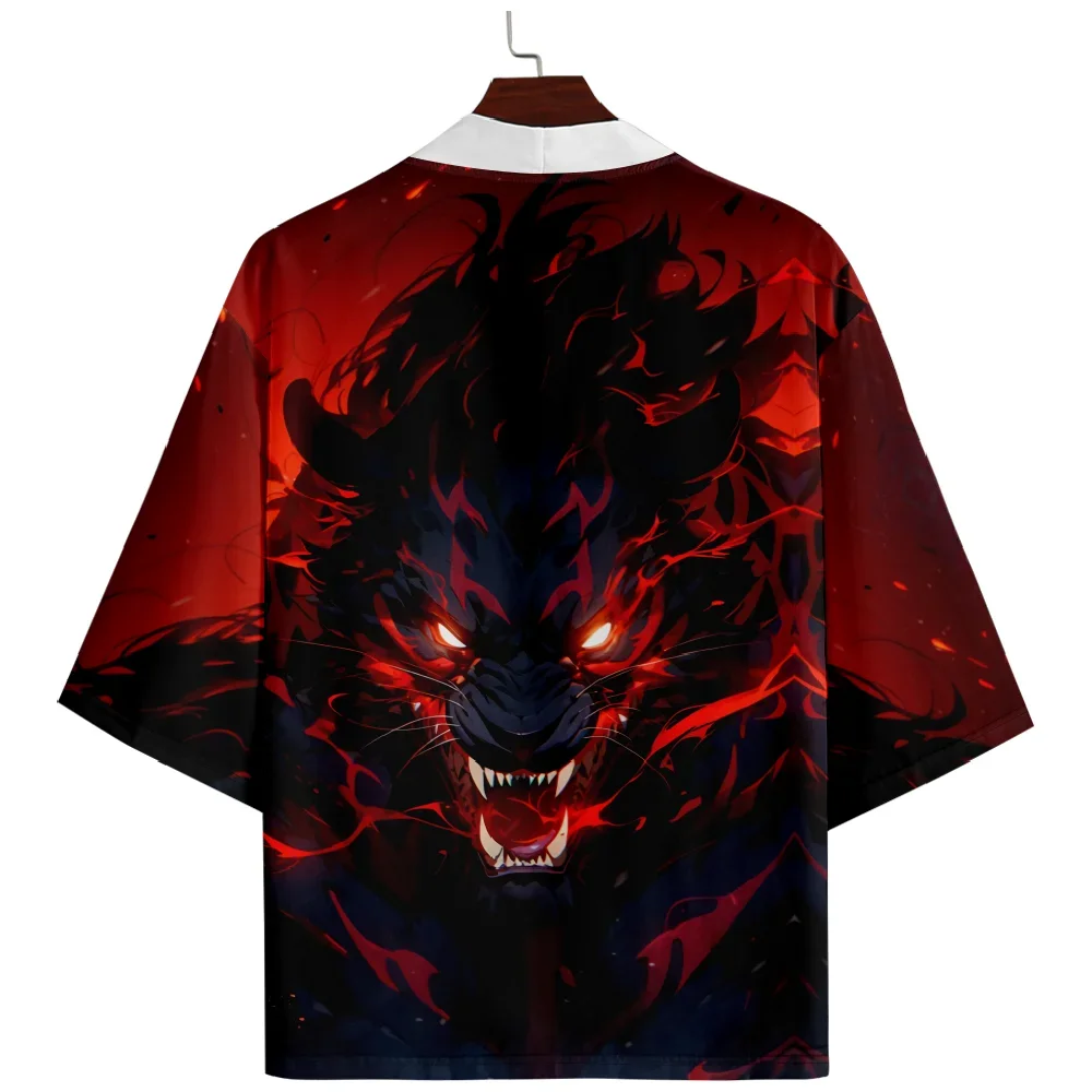 

Plus Size 5XL 6XL Wolf Print Loose Japanese Streetwear Cardigan Women Men Haori Kimono Top Yukata Clothes