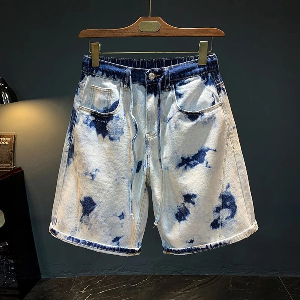 

Men's Camouflage Blue Thin Denim Shorts American Retro Street Hip-Hop Fashion Trend Loose Casual Niche Summer Men's Bottoms