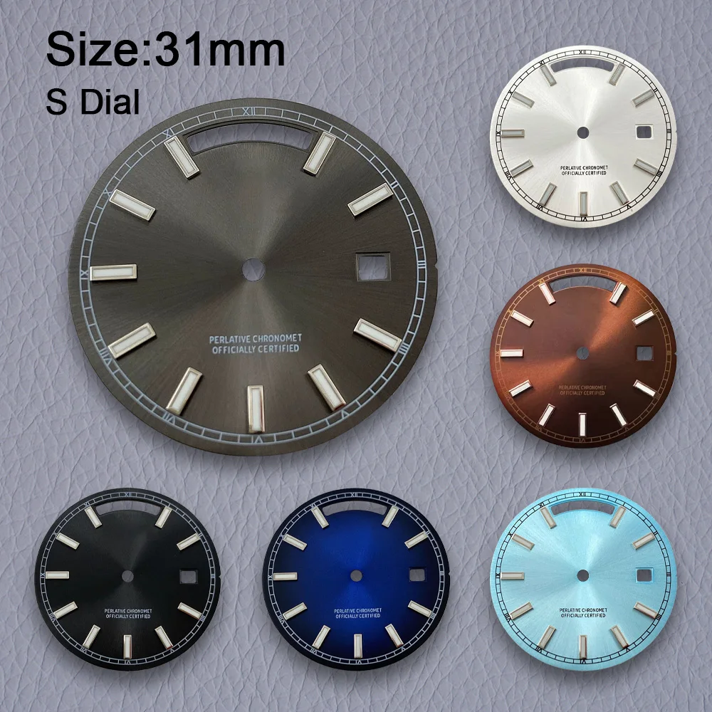 Novo 31mm s logotipo dia e data dial caber 8285 movimento verde luminoso sunray de alta qualidade dial relógio modificação acessórios