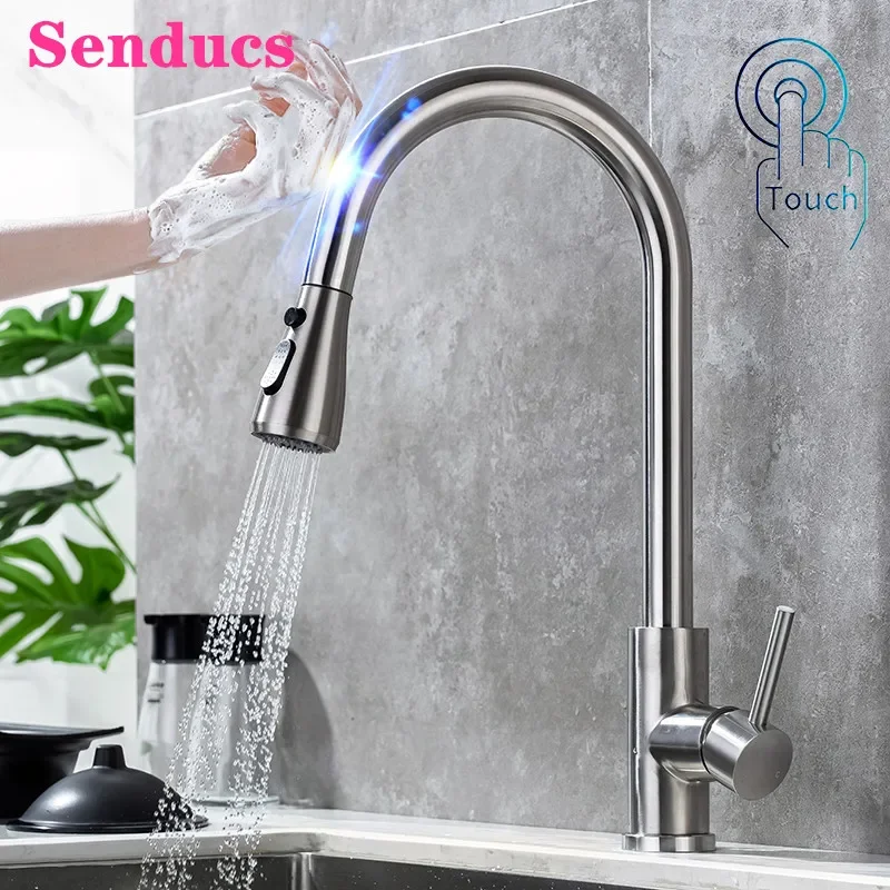 Touch Kitchen Faucets with Pull Down Sprayer,Sensor Faucets for Kitchen Sinks Tap, Smart Sensor Touch Kitchen Mixer Faucets