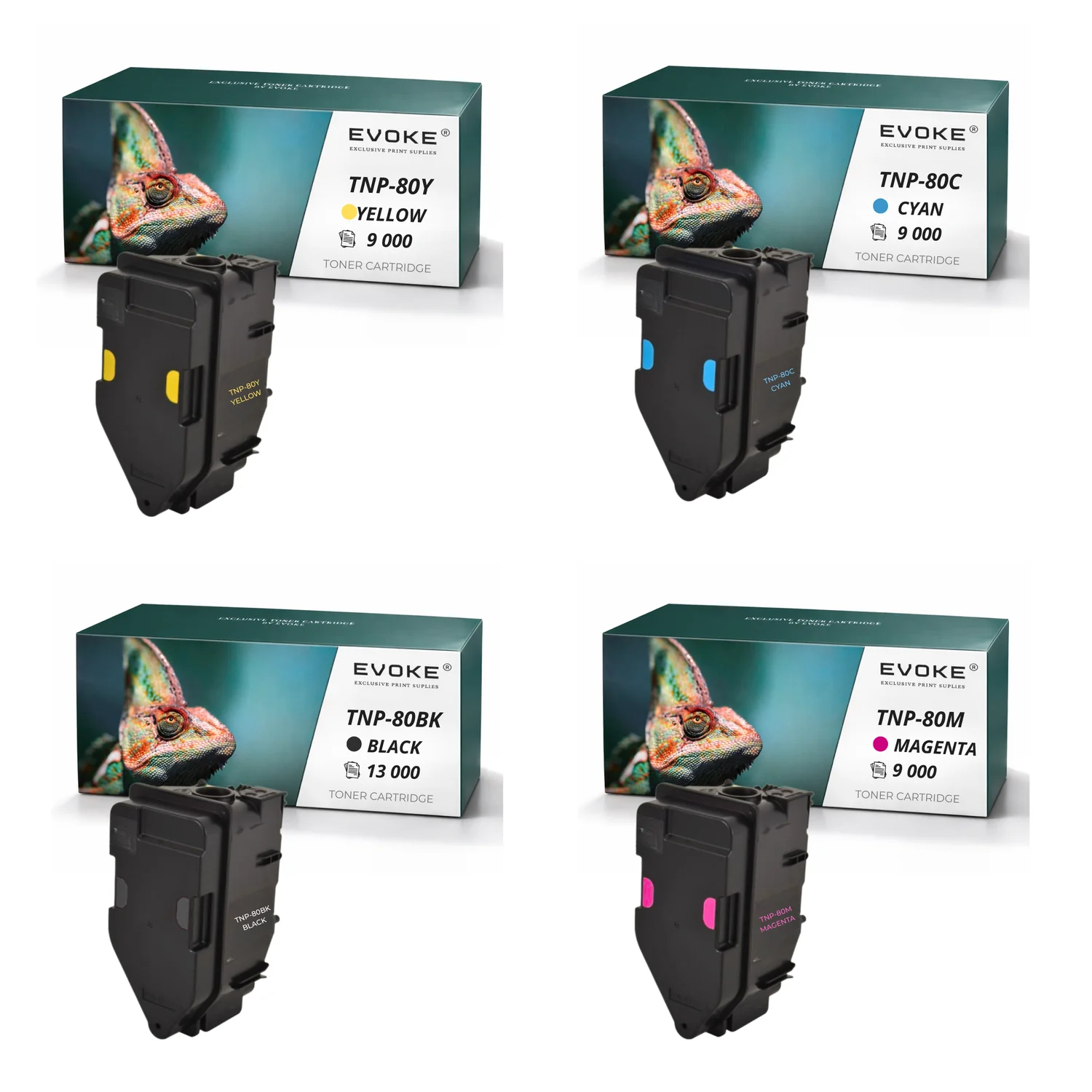 Evoke Compatibele Toner voor Konica Minolta Tnp-80 Tnp80 4X Cmyk: Zwart, Cyaan, Magenta, Geel 40000 Pagina's Bizhub C3320 C3320I