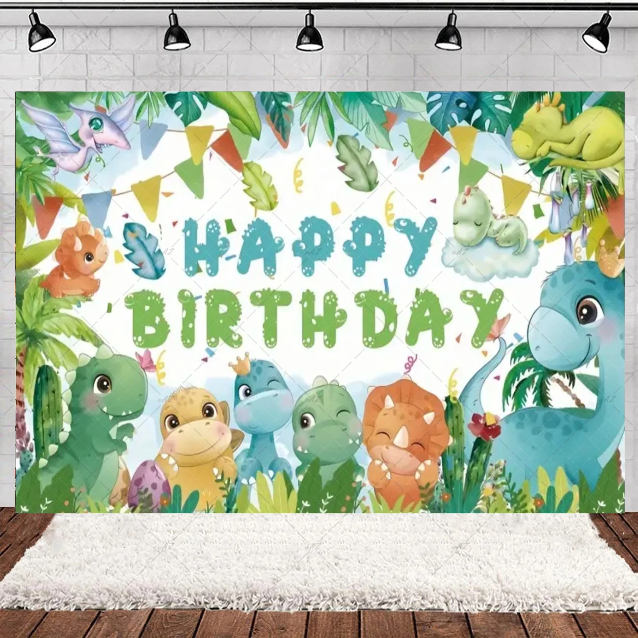 Cartoon Cute Dinosaur Child Birthday Party Photo Background Jurassic World Dino Poster Backgrounds For Baby Shower Boy Girl Gift view 4