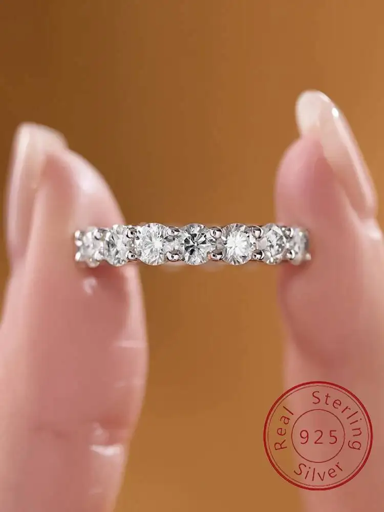 925 Sterling Silver Classic Simplicity Zircon Single Row Ring For Women Wedding Engagement Luxury High Quality Fine Jewelry
