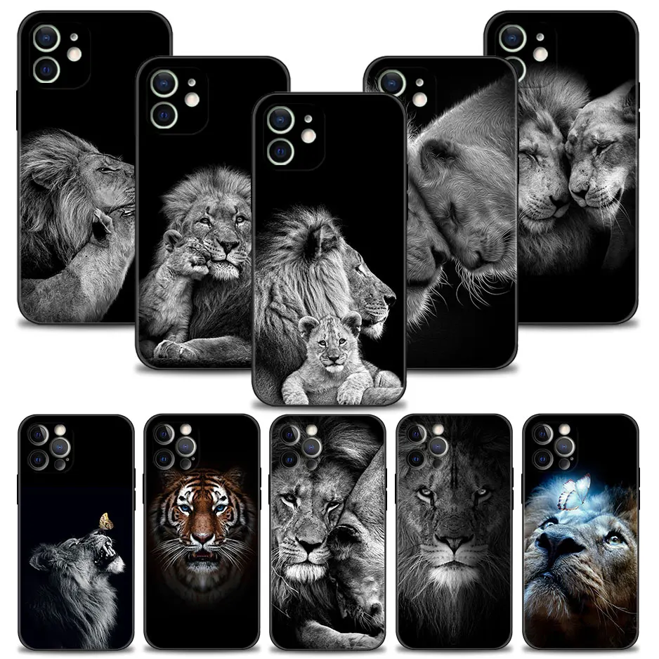 Capinha Case for iPhone 13 11 12 14 Pro Max XR X XS 8 7 6 6S SE 13mini 12mini Funda Silicone Coque Wild Lions love