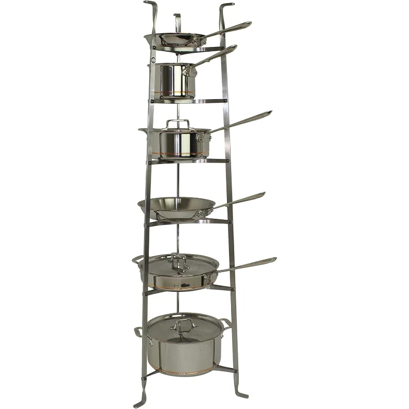 6-Tier Cookware Stand, Free Standing Pot Rack, Hammered Steel (Unassembled)