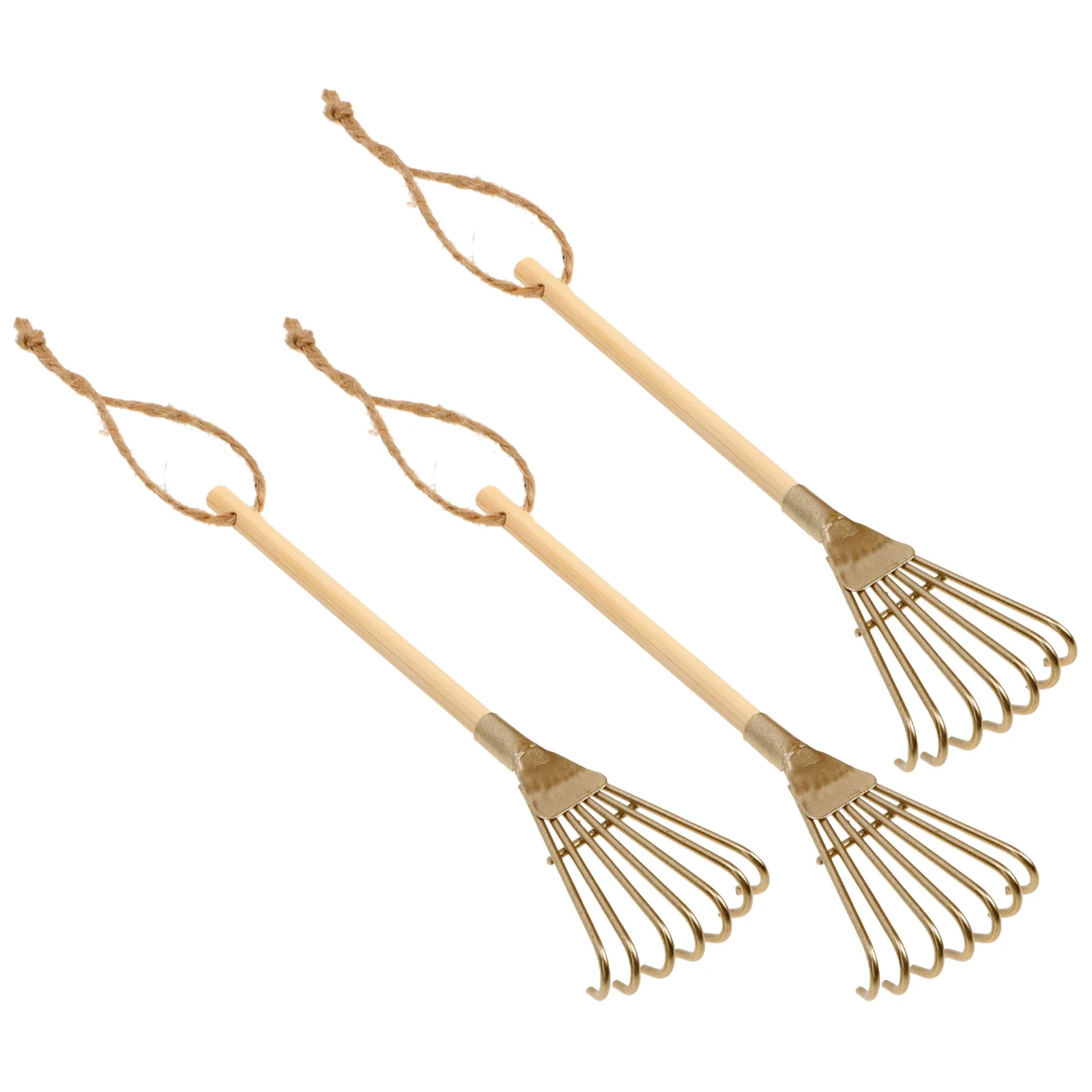 

3 Pcs Mini Iron Rake Scene Layout Adornments Miniature Decor Outdoor Ornaments Sand Table House Wooden Handle Child Small