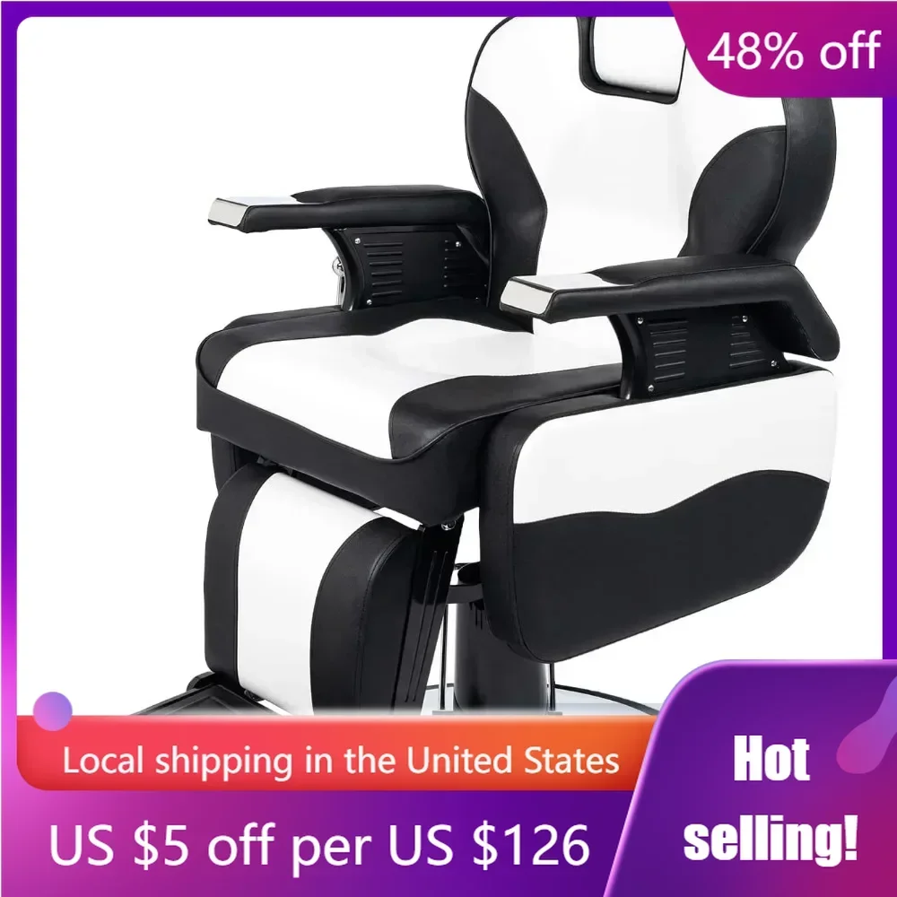 Swivel Height Adjustable Heavy Duty Hairdresser Chair Beauty Salon Spa Tattoo Styling Barbershop Equipment Black & White