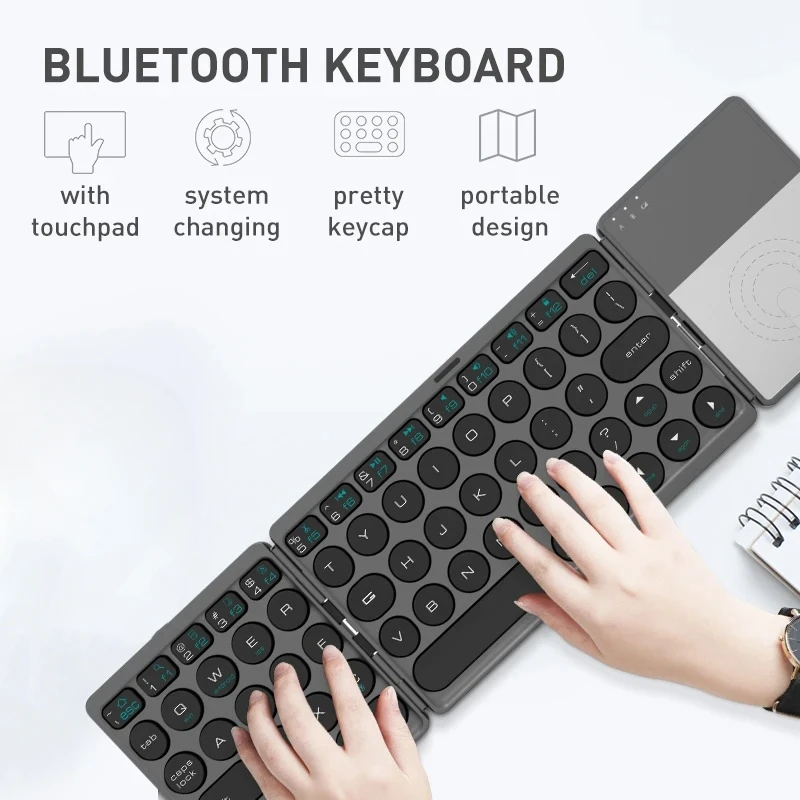 Mini Folding Keyboard Bluetooth Wireless Portable Universal Foldable Keyboard with Touchpad for Windows Android IOS Tablet iPad