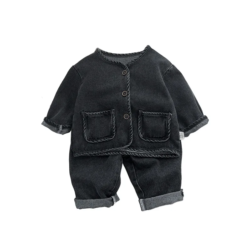 2024 Autumn New Baby Long Sleeve Denim Set Infant Boys Solid Cardigan Coat + Pants 2pcs Suit Children Fashion Jeans Outfits