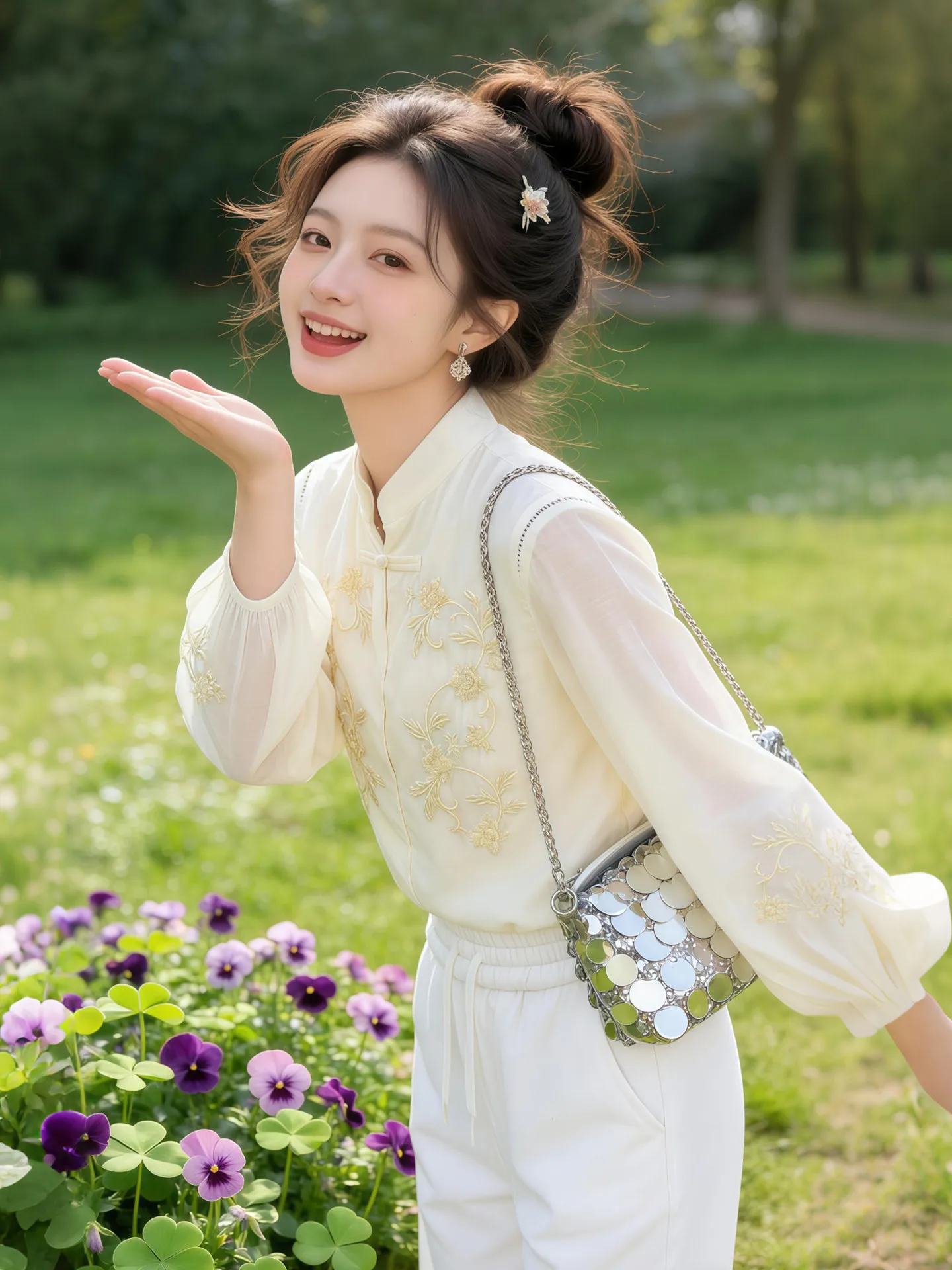 

Женская рубашка в китайском ретро-стиле с вышивкой, длинным рукавом, свободного кроя, с воротником-стойкой, универсальный топ для повседневной носки, весна 2026