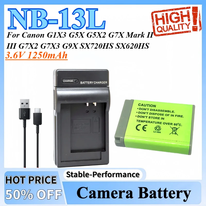 

3.6V NB-13L NB13L NB 13L Battery + Charger for Canon G1X3 G5X G5X2 G7X Mark II III G7X2 G7X3 G9X SX720HS SX620HS SX740HS SX730HS