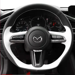Hand Stitched Black white Genuine Leather Car Steering Wheel Cover For Mazda CX-30 CX30 2019-2022 Mazda 3 Axela 2019-2022