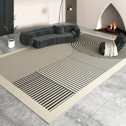 Alfombras minimalistas en blanco y negro para sala de estar, alfombras de área grande con líneas abstractas, alfombra para dormitorio, diseño a rayas, alfombras con patrón geométrico IG