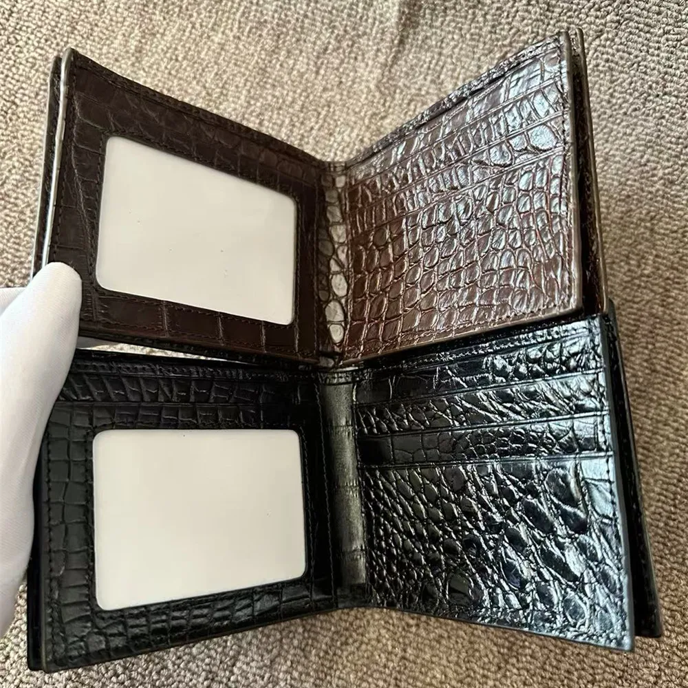 Crocodile Skin Belly Leather Double-Sided Wallet for Men, Genuine Leather Short Business Multifunctional Card Holder, Horizontal