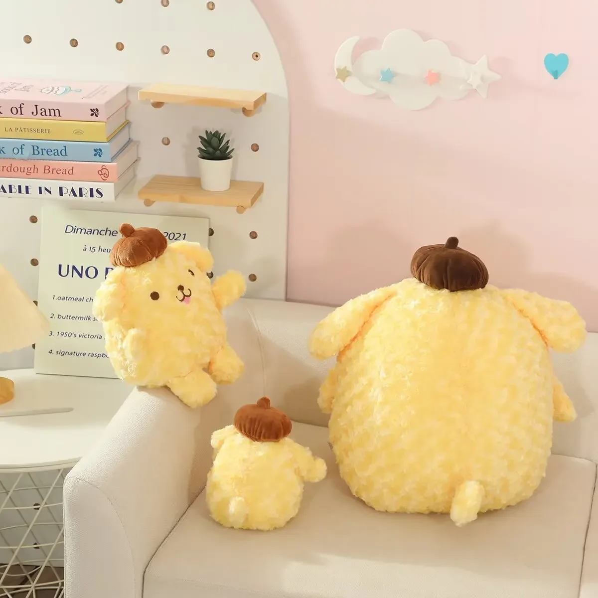 Adorável sanrio pom pom puirn brinquedos de pelúcia kawaii sanrio pompompurin bonecas de pelúcia decoração do quarto almofada cabeceira sofá travesseiro