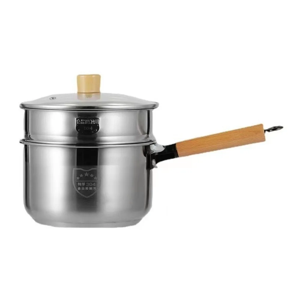 

Stainless Steel Mini Steamer 16/18cm Non Stick Stainless Steel Pot Wooden Handle 2 Layer Food Cooking Pot Gas Induction Cooker