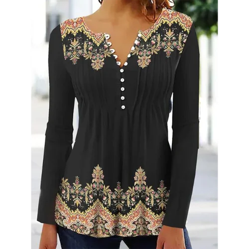 Imagen 2 del producto Camiseta con botones para mujer, ropa holgada y cómoda con cuello en V, camisa de verano con estampado 3D, Top de manga de siete cuartos