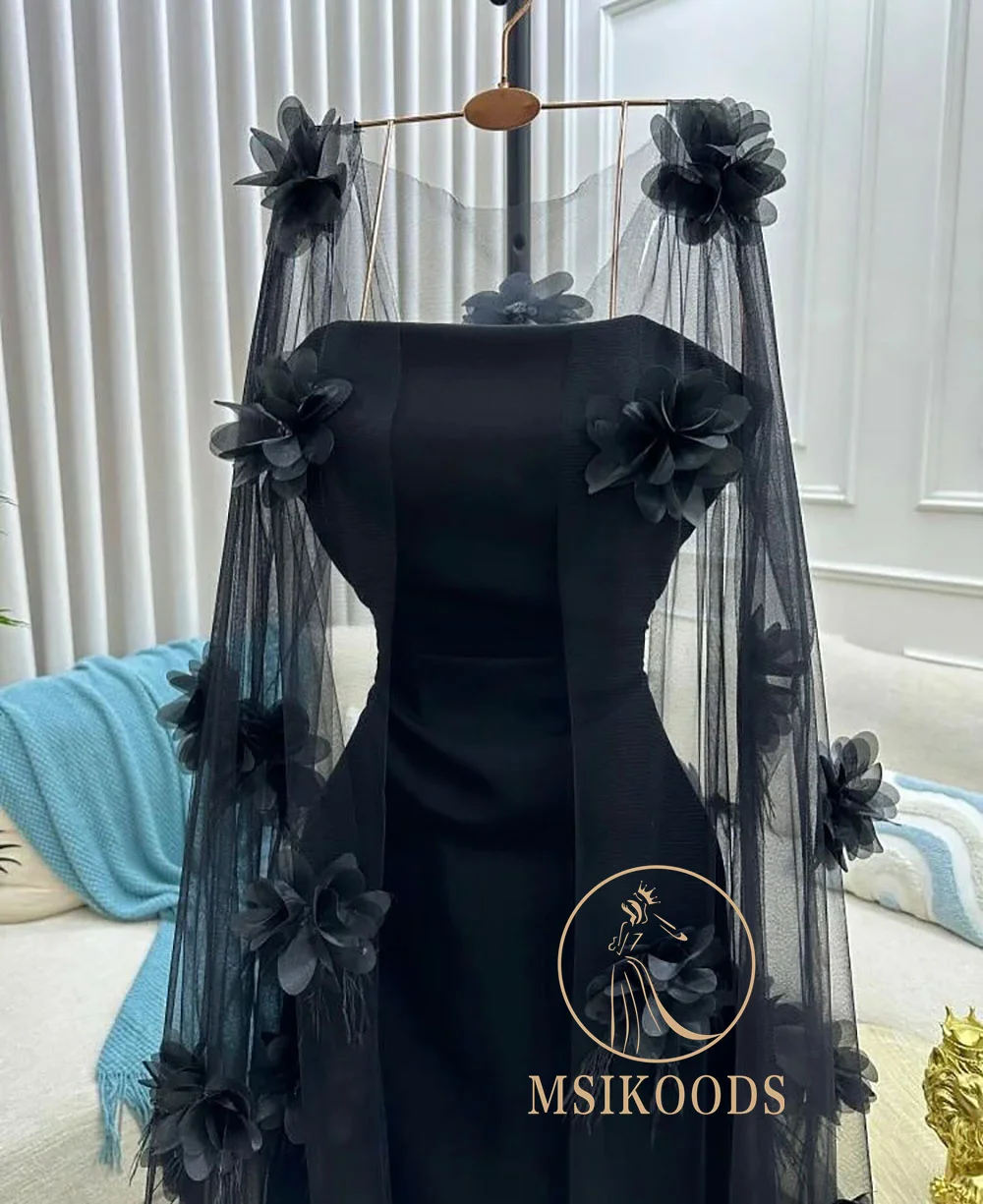 Msikoods 이브닝 드레스 2025 3D 꽃 쉬어 케이프 댄스 파티 드레스 바닥 길이 사우디 아라비아 공식 행사 파티 드레스 맞춤형