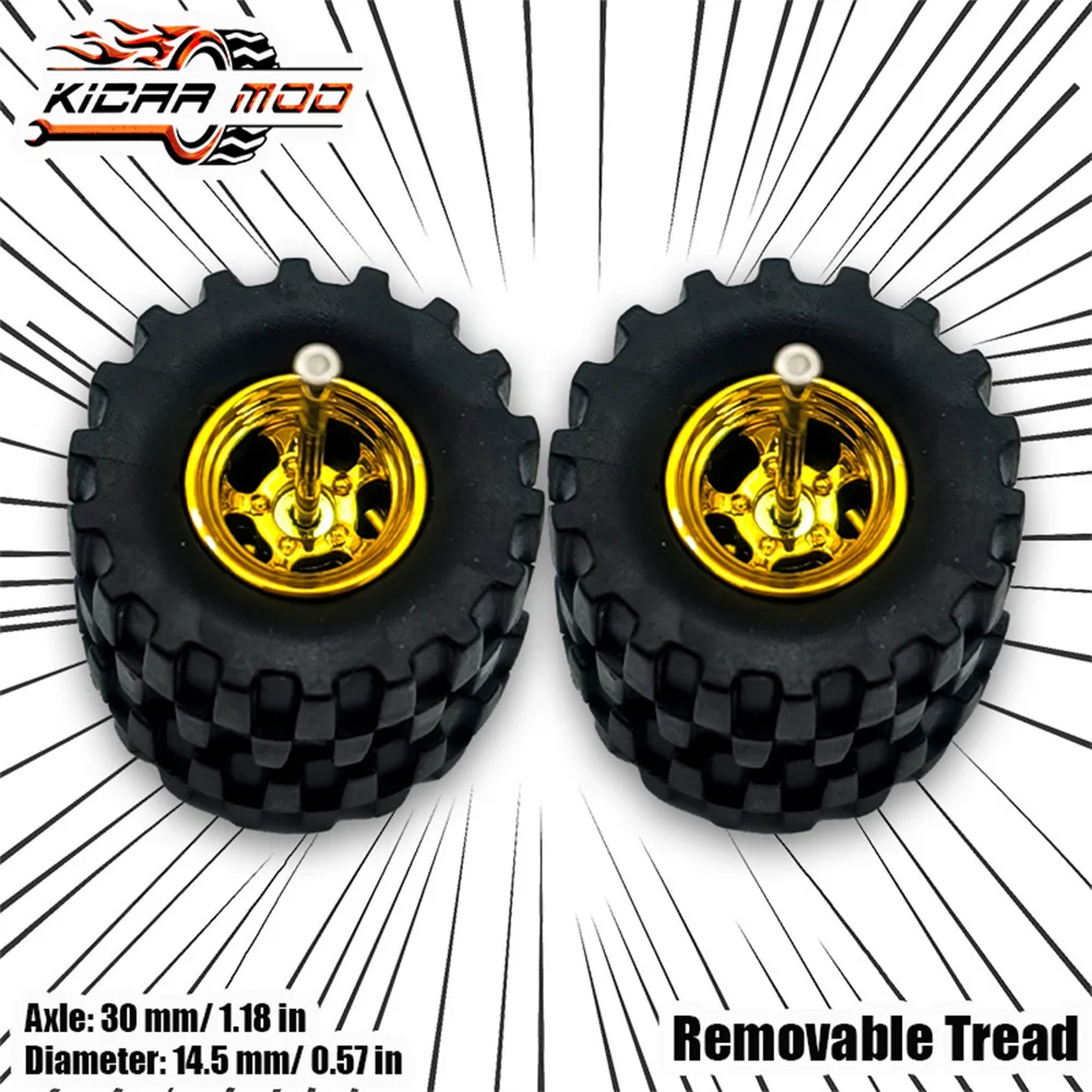 1/64 Wheels with Rubber All Terrain Tires Refitting Parts for Off-road Model Cars Hot Wheels Matchbox Tomica Small Size 1 Set