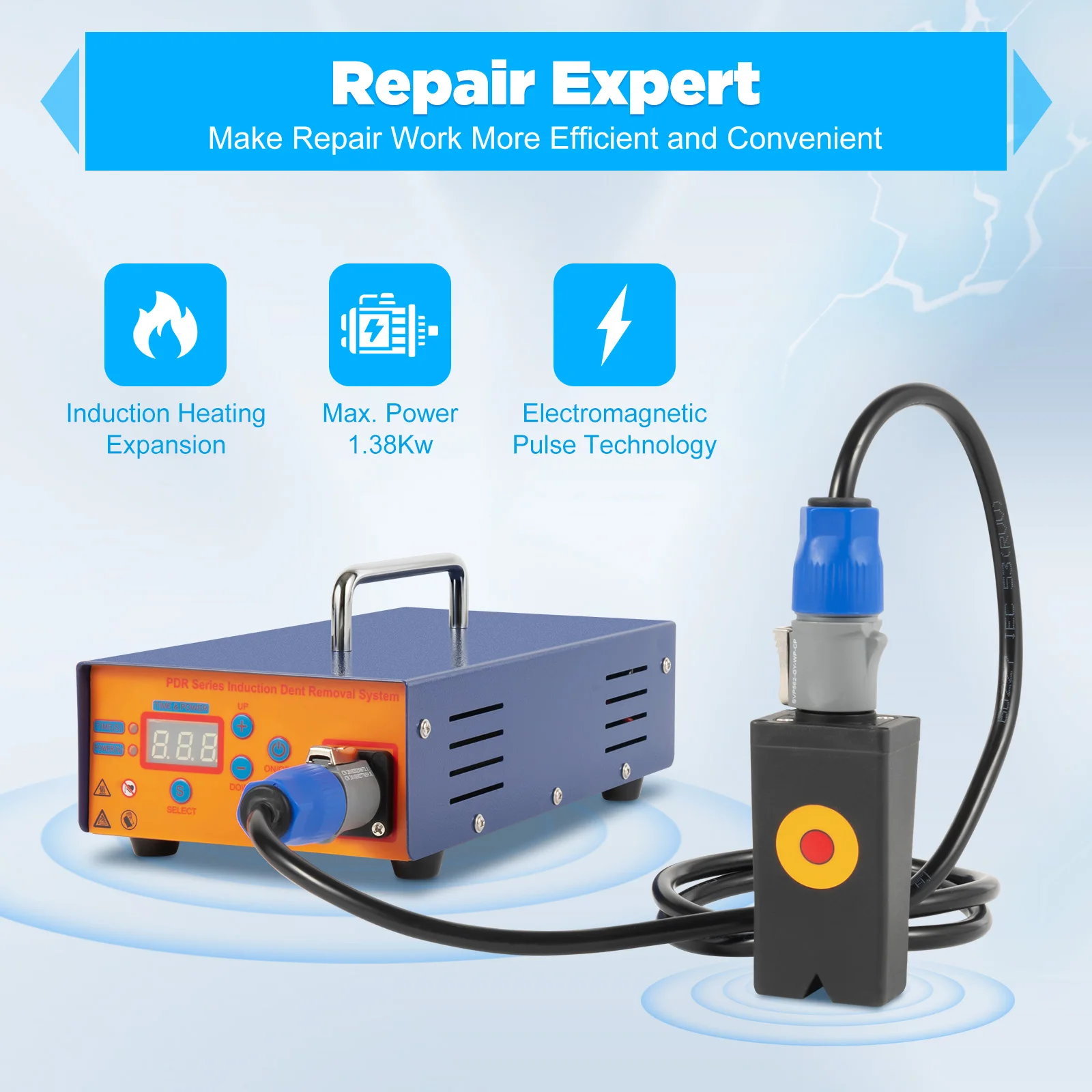 Portable Magnetic Induction Dent Repair Tool Kit 110V 150KHz 1380W Induction Heater Car Paintless Dent Repair Toolbox