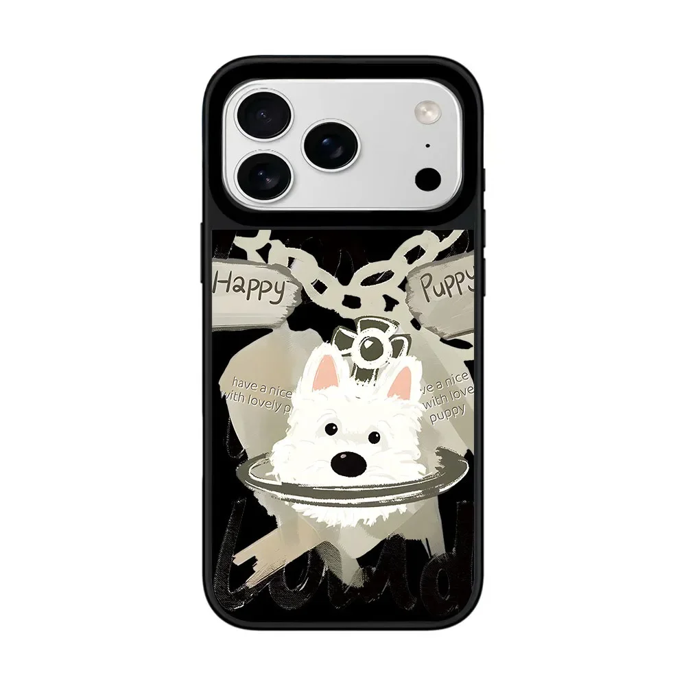 

Cute Puppy Necklace Mirror Surface Magnetic Phone Case Cover for IPhone 12 13 14 15 16 17 Pro Max Case for IPhone 17 Air