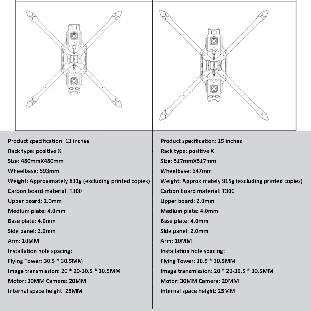 FPV Quadcopter Frame 13inch 593mm /15inch 647mm Carbon Fiber Frame Kit Load 6KG for DIY FPV Freestyle RC Racing Drone Models