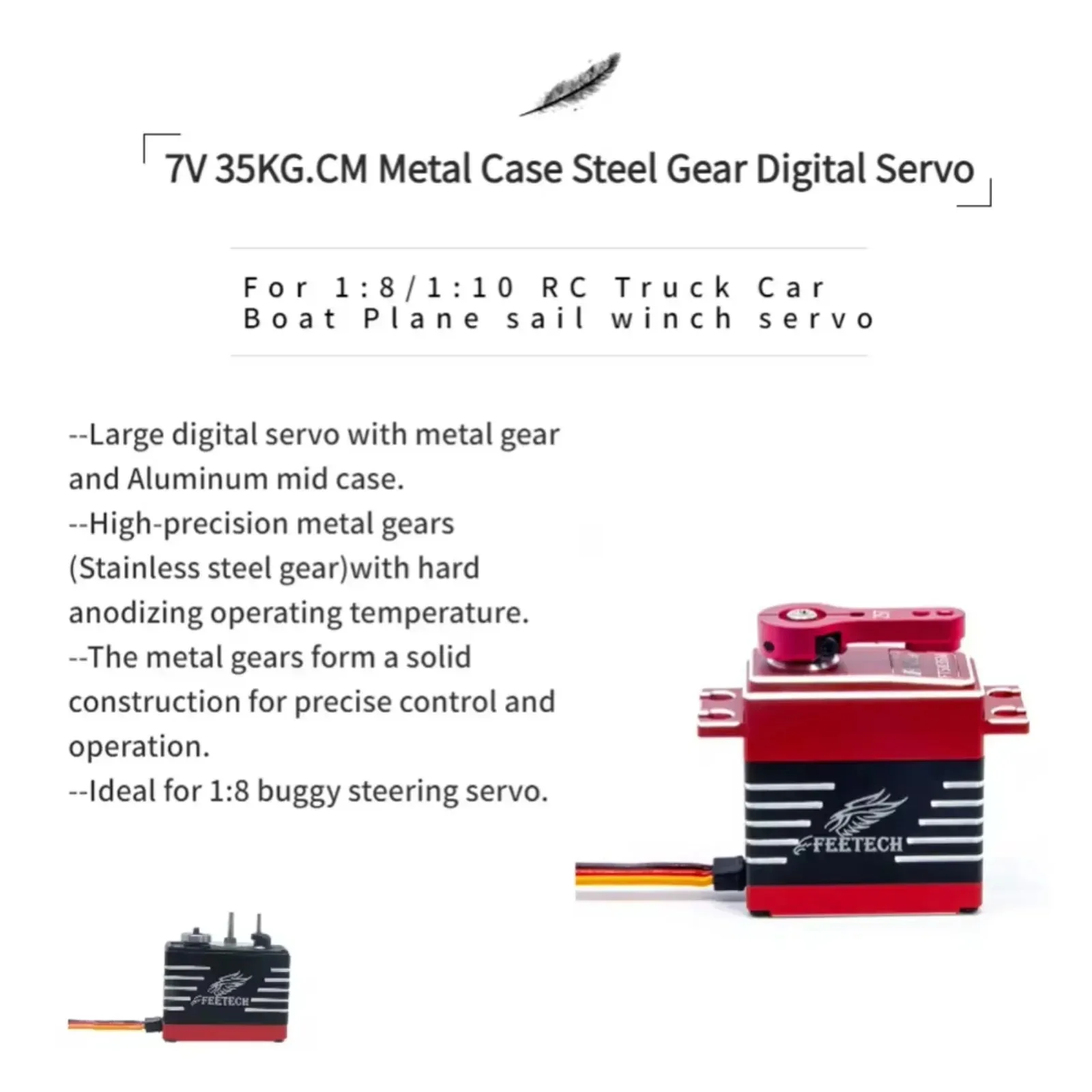 Feetech FT5835M 25/30/35kg Digitale servo met hoog koppel 7,4 V Waterdicht metalen tandwiel 180 °   voor RC Baja Auto Crawler Buggy Robot