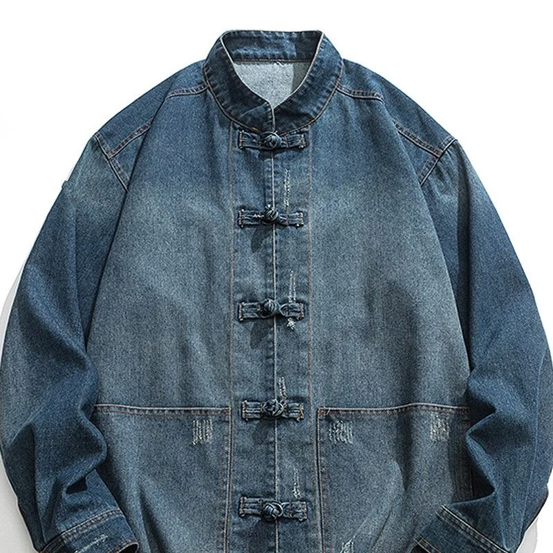 

Мужская джинсовая одежда Waed, весенне-осенний джинсовый костюм с воротником-стойкой, верхняя одежда, молодежный длинный костюм на пуговицах Свеч Тан, свободный крой, повседневный J...