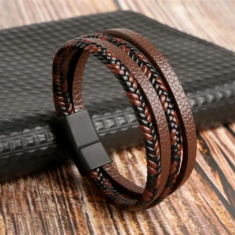 Hot Sales Classic Hand-Woven Leather Bracelet Men Fashion Multi-layer Design Leather Bracelet For Men Jewelry Gift