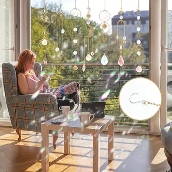 10 件裝蓮花彩色水晶陽光捕捉器,帶有鏈條吊墜,懸掛式水晶棱鏡彩虹製造器,適用於室內窗戶。 10 最佳銷售 水晶裝飾 - №8